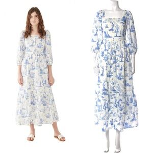 Meadows Toile Dress Blue and White Printed Women's Dress